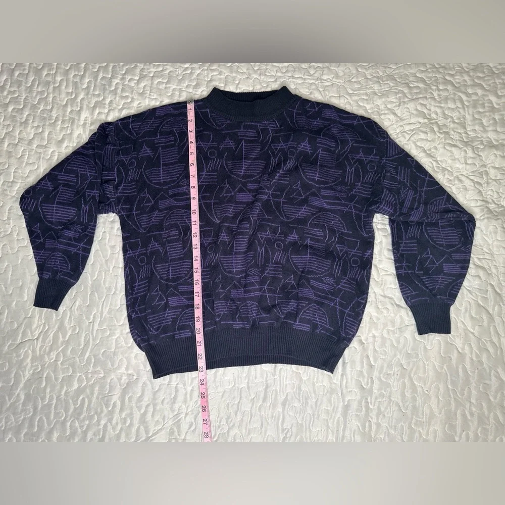 Vintage Mondo di Marco Geometric Sweater Purple Black Bold Knit L/52 Italy - Picture 8 of 9